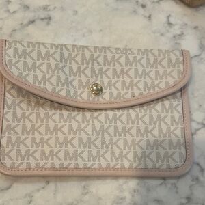 Michael Kors Beige and Pink Logo Clutch
